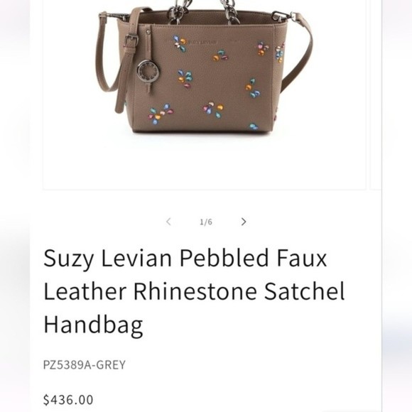 Suzy Levian Pebbled Faux Leather Rhinestone Satchel Handbag NWTs 2 COLOR OPTIONS - Picture 8 of 8